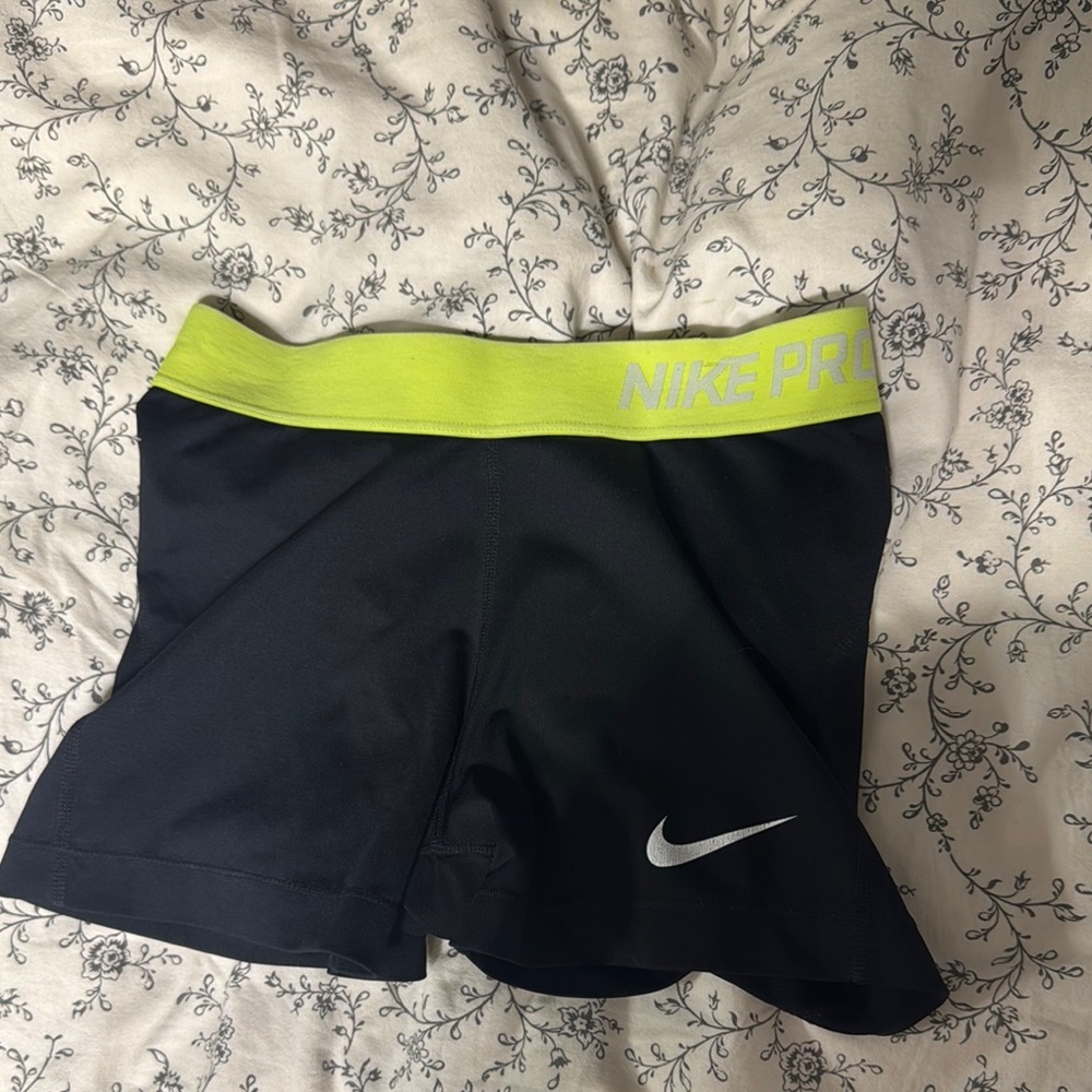 Nike Pro Black Shorts with Neon Yellow Waistband